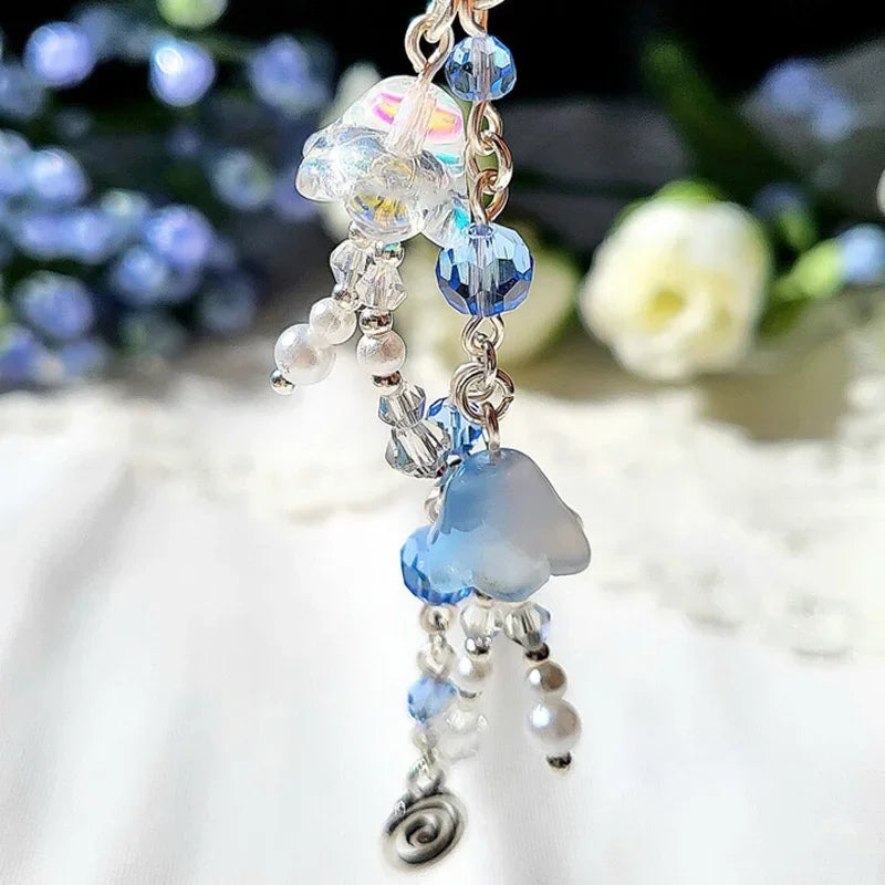 Jellyfish keychain blue crystal lily of the valley Y2k mobile phone charm