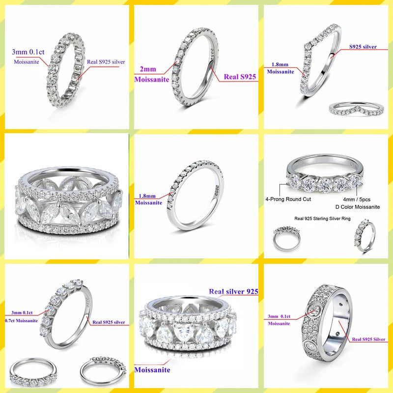 solid 2mm 3mm Moissanite Full Eternity Ring Band 925 Sterling Silver white Round Moissanite Diamond Jewelry gift dating party - Madeinsea©