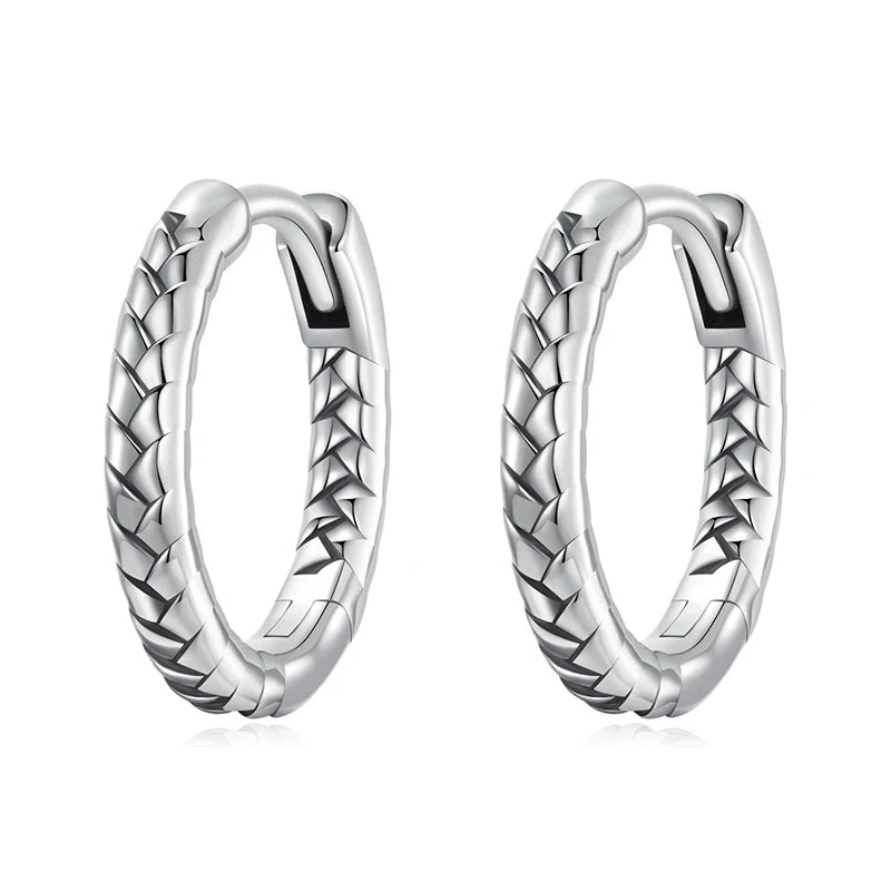 WOSTU Solid 925 Sterling Silver Vintage Snake Textured Huggie Earrings For Women Simple Weddding Twisted Hoop Earring Party Gift