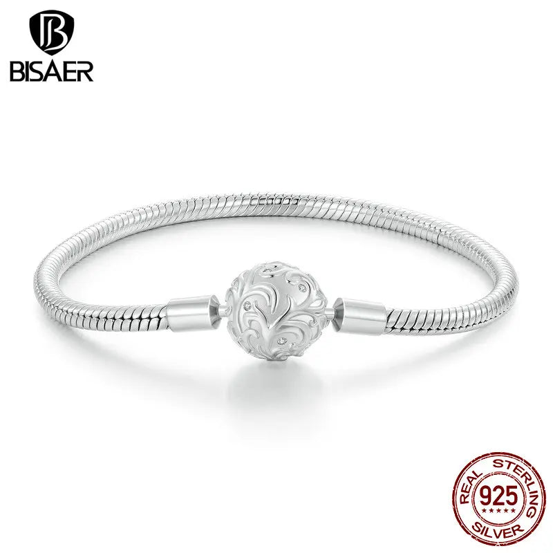 Bracelet BISAER en argent sterling 925 avec motif de palais rétro, bracelet rond de base, breloques originales, bijoux à faire soi-même, fête d'anniversaire