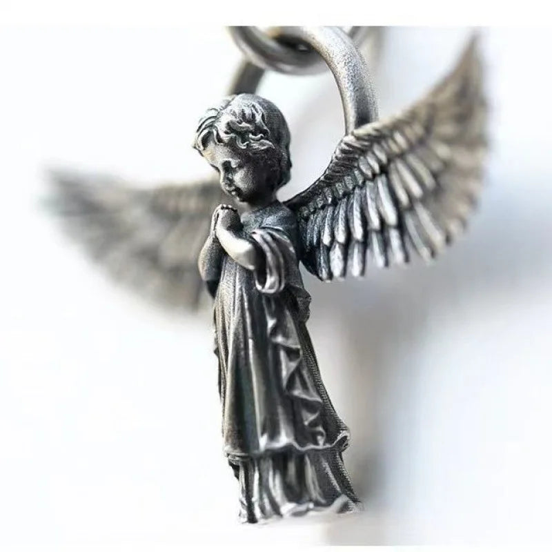 Classic Silver Plated Praying Angel Wings Pendant Necklace Men Women Fashion Protection Amulet Jewelry Birthday Gift