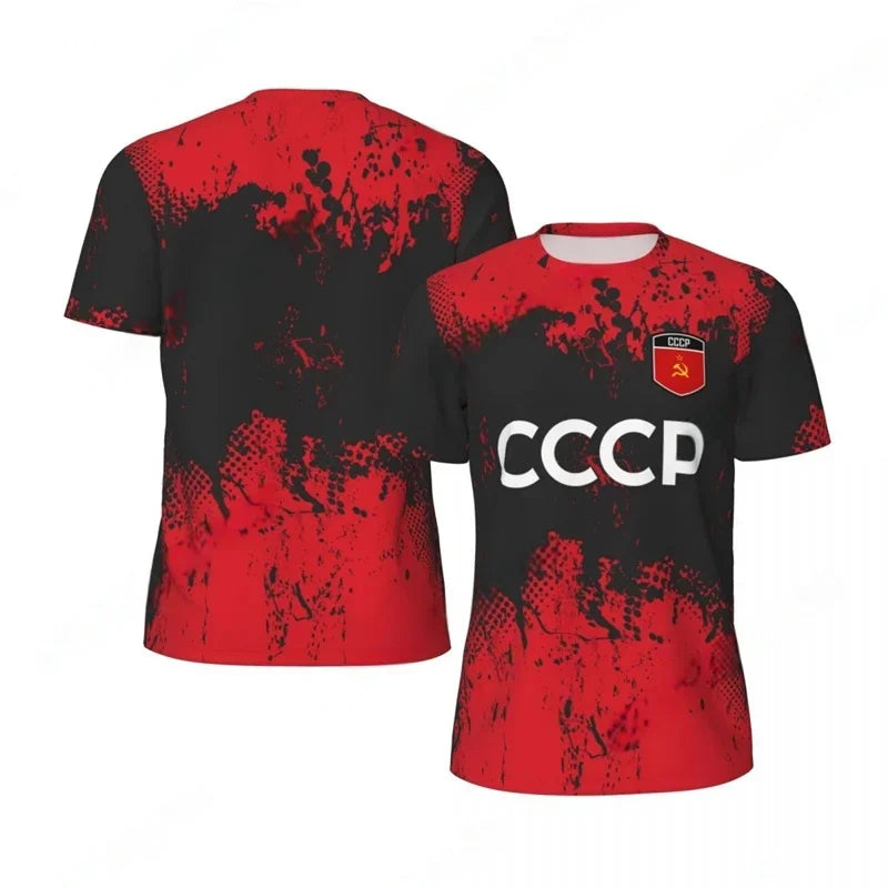 CCCP Pattern Football T-shirt Men Summer Oversized Soccer Running Short Sleeves Tops Fashion Sports Football Jersey Tee Shirts
