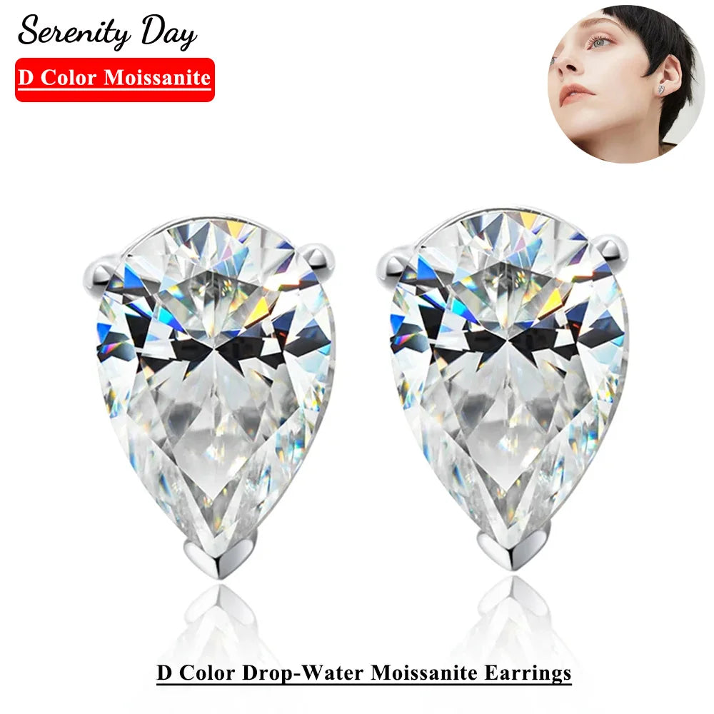 Serenity 1ct 2ct 4ct D Color Pear Moissanite Earrings For Women Gift 100% S925 Sterling Silver Drop-Water Stud Earrings Jewelry