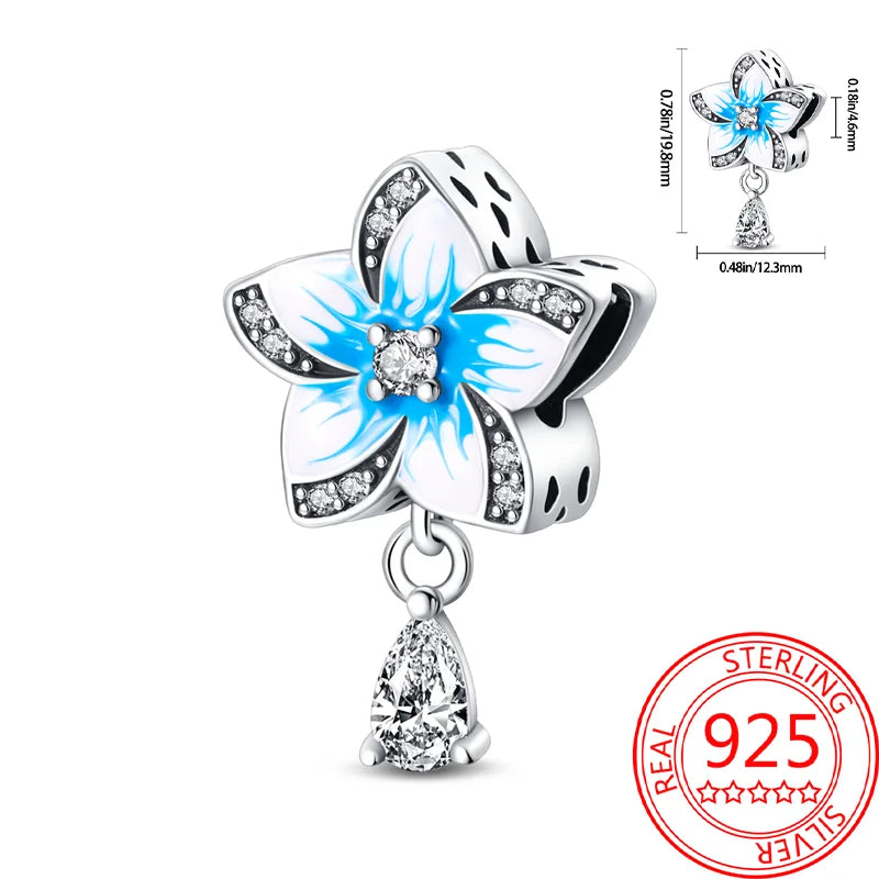 925 Sterling Silver Charm Green Monstera Leaves Charm Fit Bracelet Original Charm Bead for Women Jewelry DIY Making Fine Gift