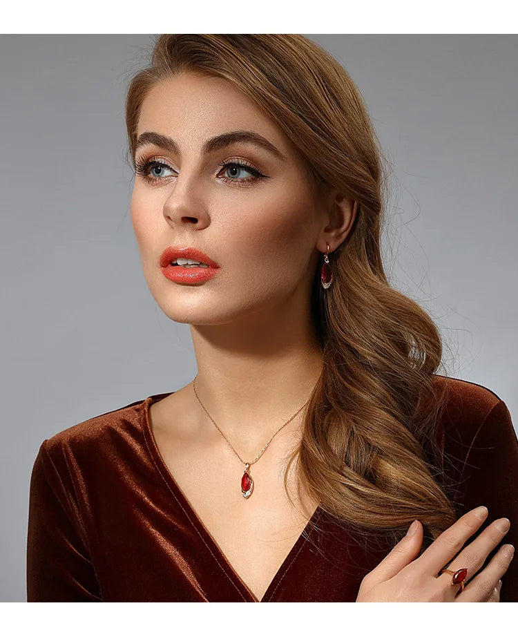 Women's Fashion Earrings Exquisite Ruby Pendant Earrings Female Personality Wild Jewelry 14k Gold Jewelry Real Gold Earrings - Madeinsea©