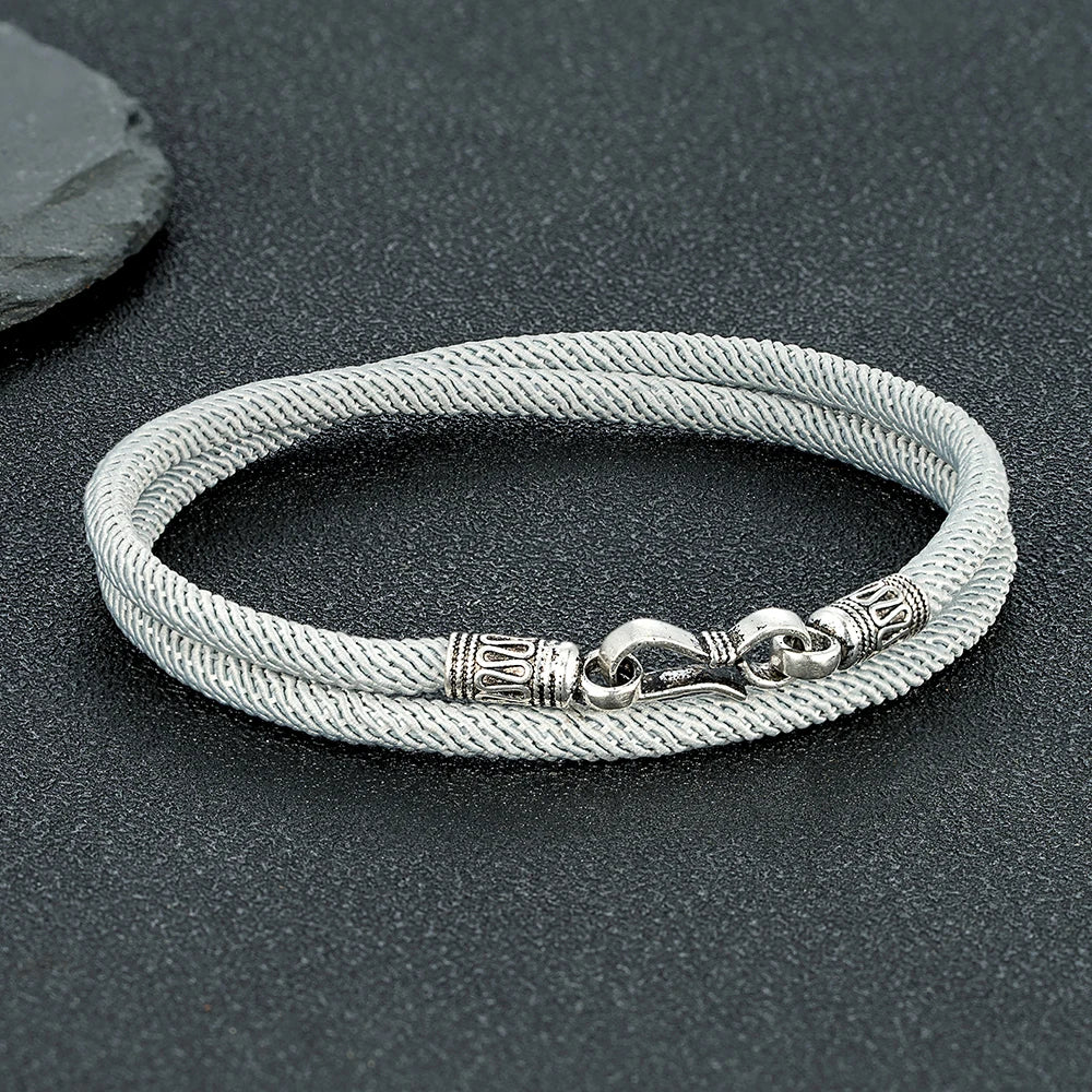 MKENDN Real S925 Sterling Silver Double Layer Rope Charm Bracelet For Women Classic Couple Fine Jewelry Minimalist Accessorie