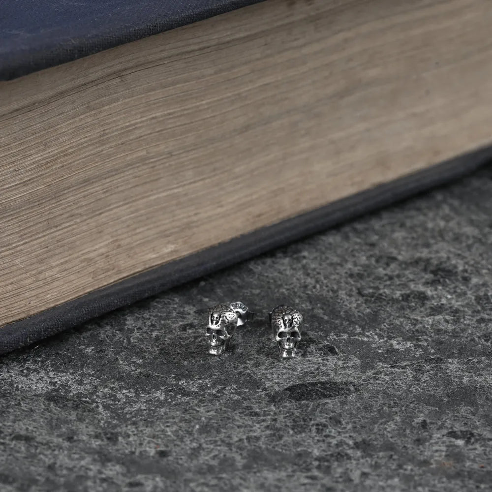 MKENDN Pure 925 Sterling Silver Creative Retro Skull Stud Earring Trendy Street Punk Style for Men Women Europe Fine Jewerly