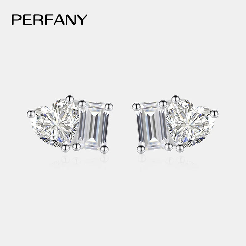 PERFANY Radiant Emerald Cut 2CT Moissanite Stud Earrings Women S925 Pure Silver Heart Laboratory Diamond Fashion Wedding Jewelry - Madeinsea©
