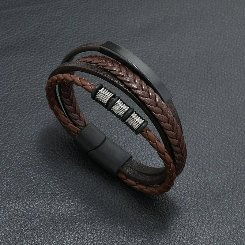 Trendy Leather Bracelets Men Stainless Steel Multilayer Braided Rope Bracelets For Male Bracelets Jewelry Pulsera Hombre - Madeinsea©