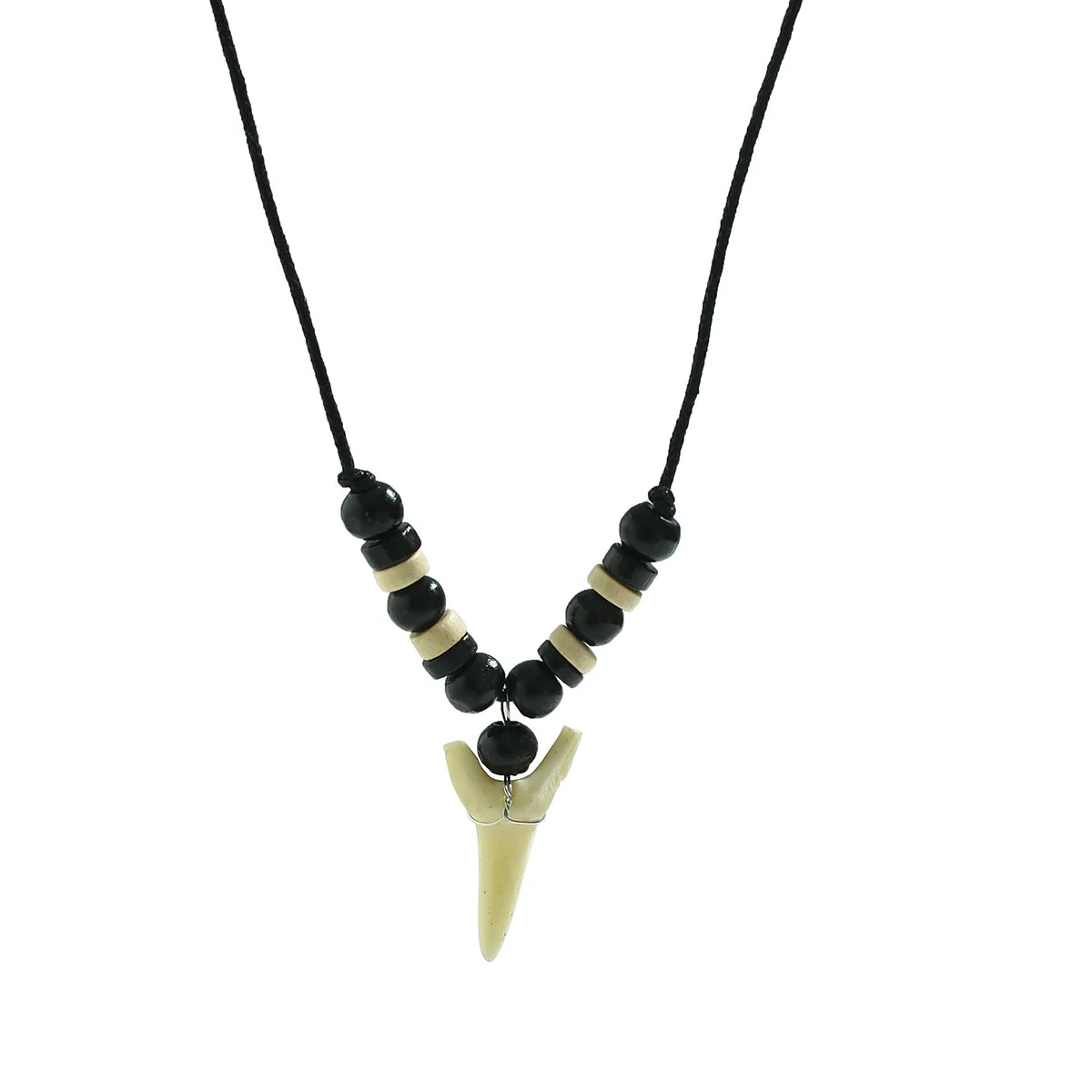 IngeSight.Z Vintage White Tooth Pendant Necklace Women Simple Wood Beads Wax Thread Adjustable Choker Necklace Surfer Jewelry