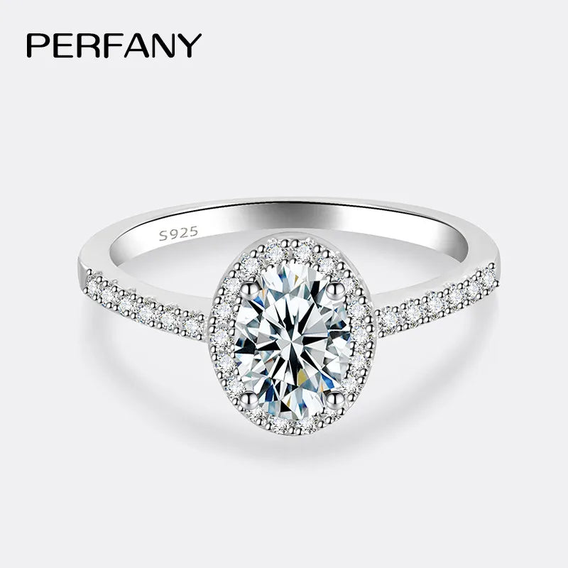 PERFANY 1/2CT Oval Cut Moissanite Ring for Women S925 Pure Silver Shiny Laboratory Certified Diamond Wedding Luxury Jewelry - Madeinsea©