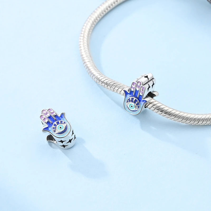 100% 925 Sterling Silver Sparkling Evil Eyes Palms Charms Pendants Fit 925 Original Bracelets DIY Fine Protect Jewelry For Woman