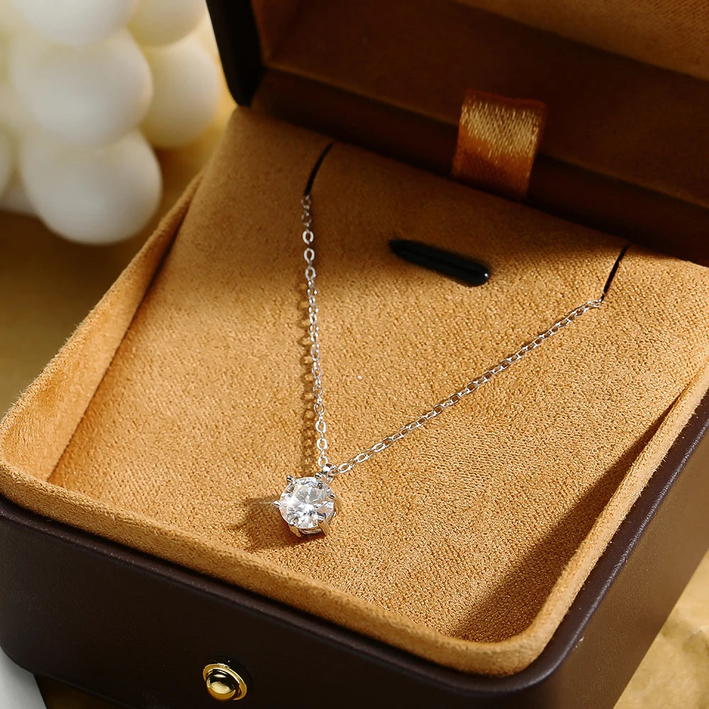 Serenty 1ct D Color Moissanite Pendant Necklace for Women Wedding Bridal 100% S925 Sterling Silver Neck Chain Plated 18K Jewelry