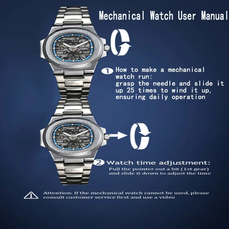 LONGLUX automatic watch wholesale mechanical watches stainless steel skeleton waterproof men's luxury watch men gift