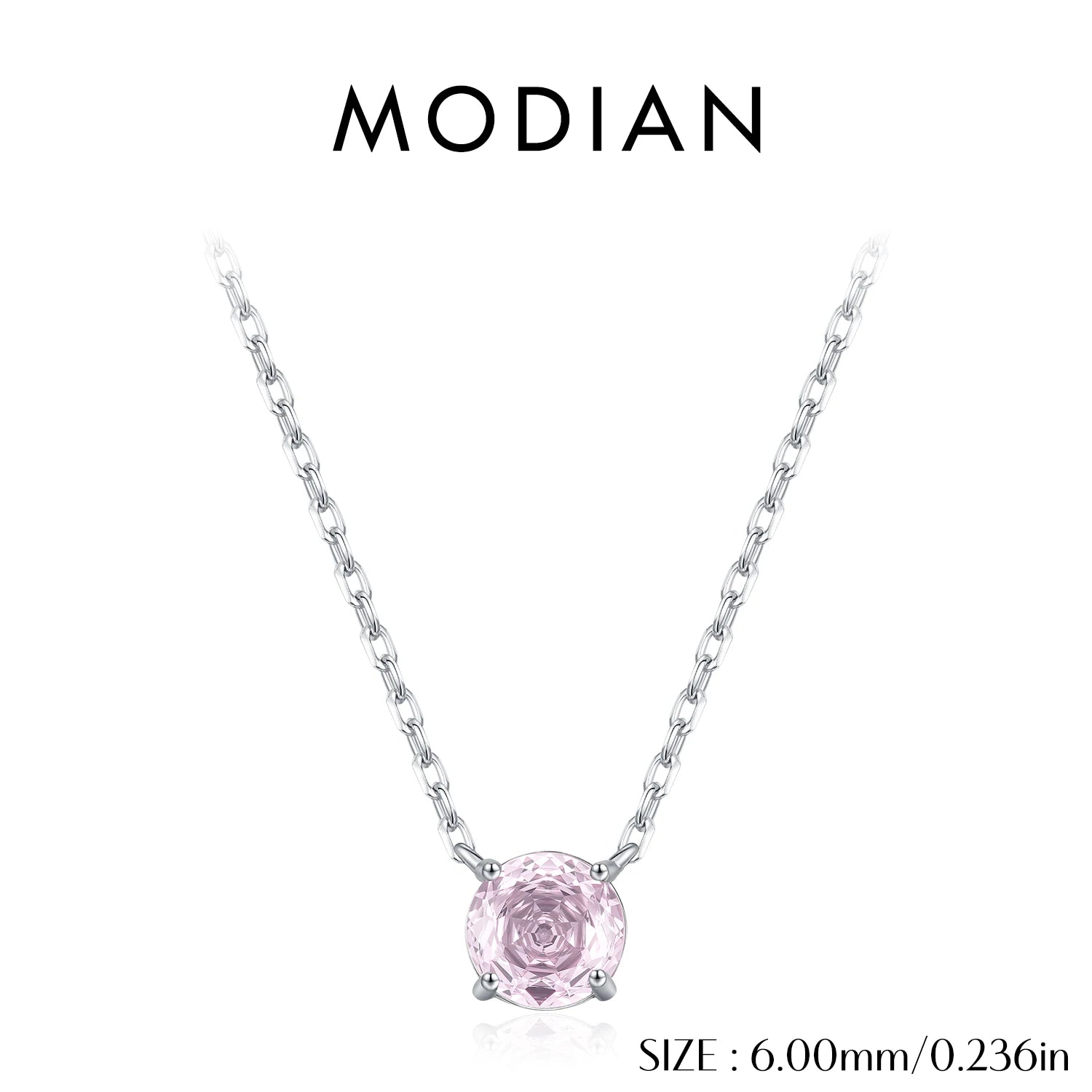 MODIAN 925 Sterling Silver Sweet Romantic Light Pink Round Rose Cut CZ Pendant Necklace For Women Fine Jewelry