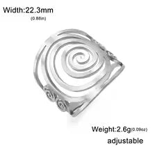 Dreamtimes Fashion Round Geometric Braided Spiral Swirl Ring for Women Stainless Steel Adjustable Thumb Open Ring Jewelry Gifts