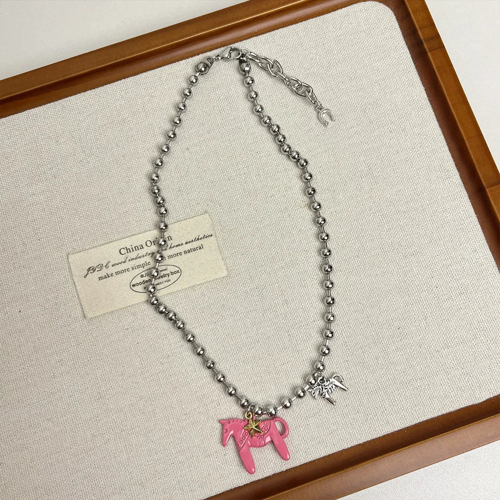 Cute Sweet Cool Pony Pendant Woman Necklace