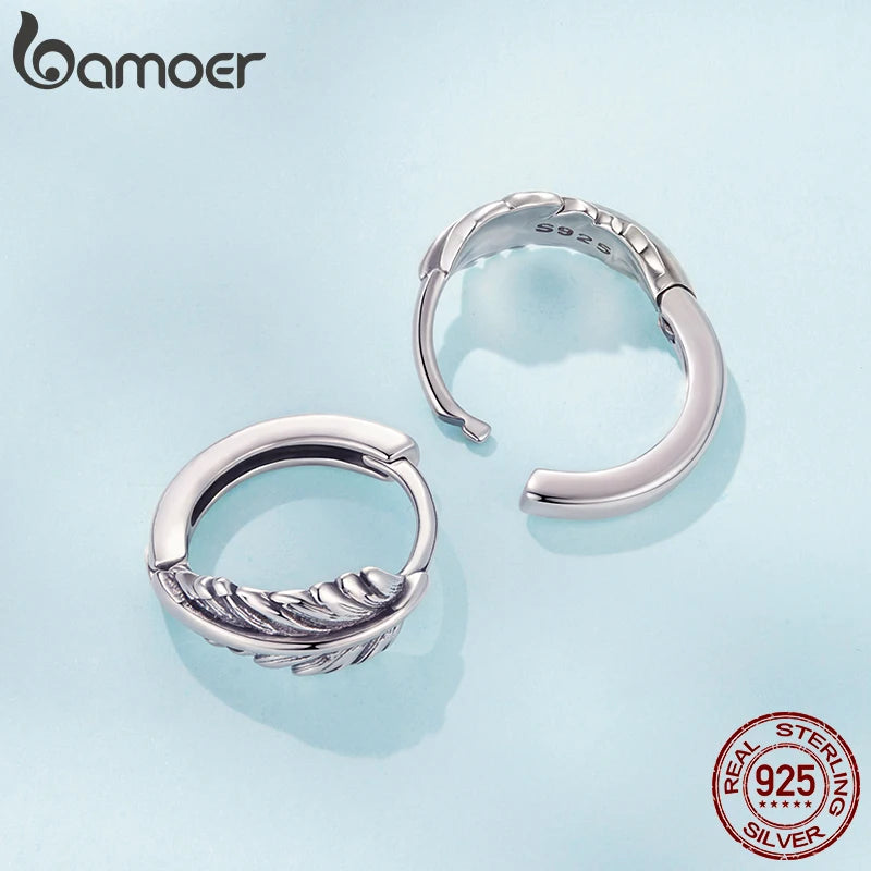 BAMOER 925 Sterling Silver Retro Leaves Hoop Earrings for Women, Oxidized Vintage Huggies Earrings Comfortable Fit Jewelry Gift