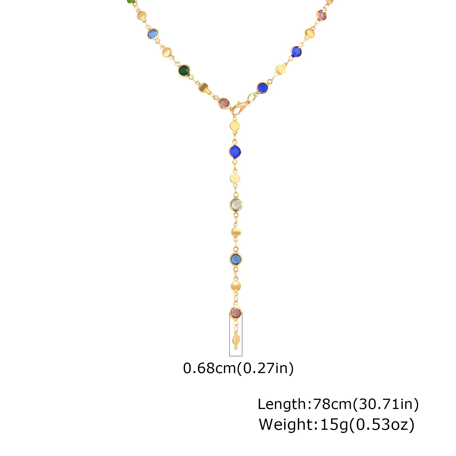 Vnox Dainty Colorful Glass Long Y-shaped Necklace For Women Round Heart Accessories Chain Necklace Neck Jewelry Trendy Style