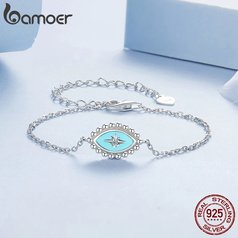 BAMOER Zartes Armband aus 925er Sterlingsilber mit dem Symbol des Bösen Blicks für Damen, minimalistisches Schutzarmband mit verstellbarer Kette, Glücksbringer