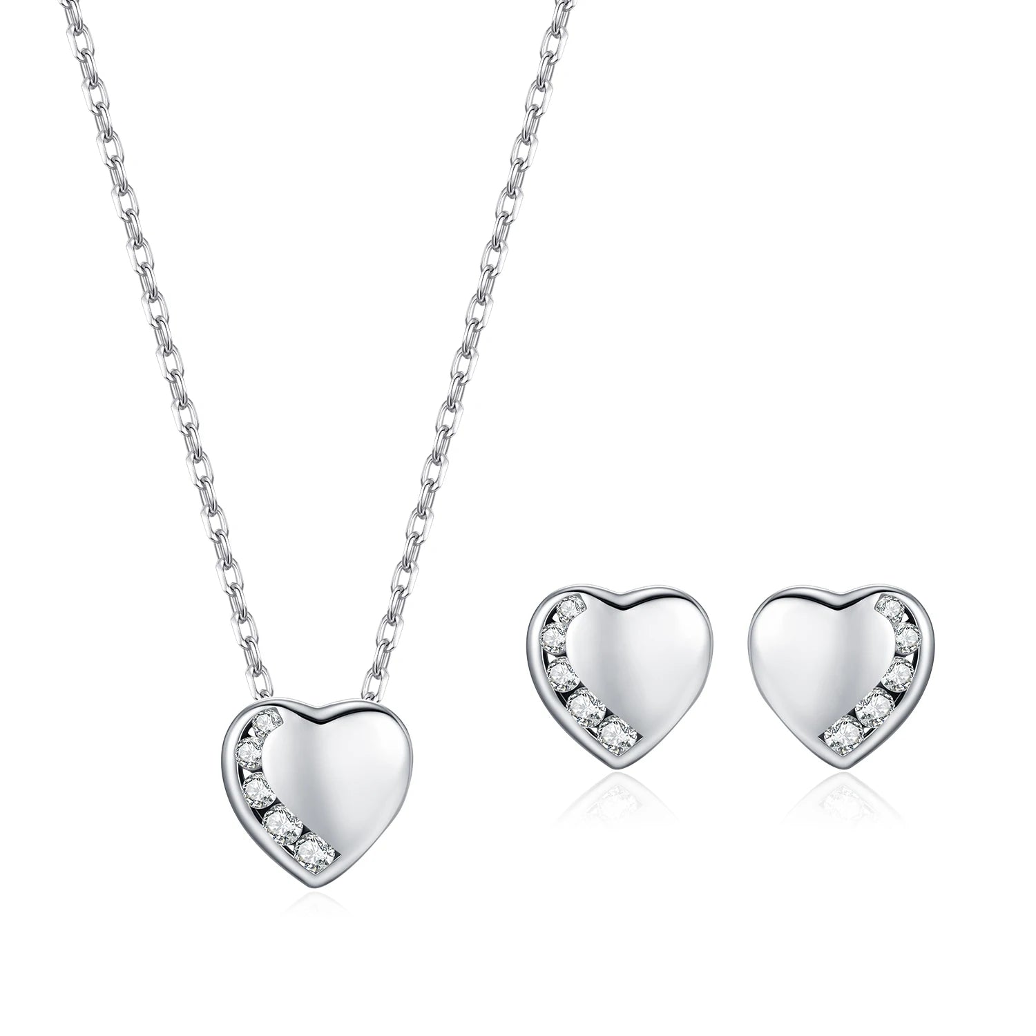 MODIAN 925 Sterling Silver Sets Simple Heart Ear Studs Dazzling Clear CZ Pendant Necklace For Women Fine Jewelry Sets