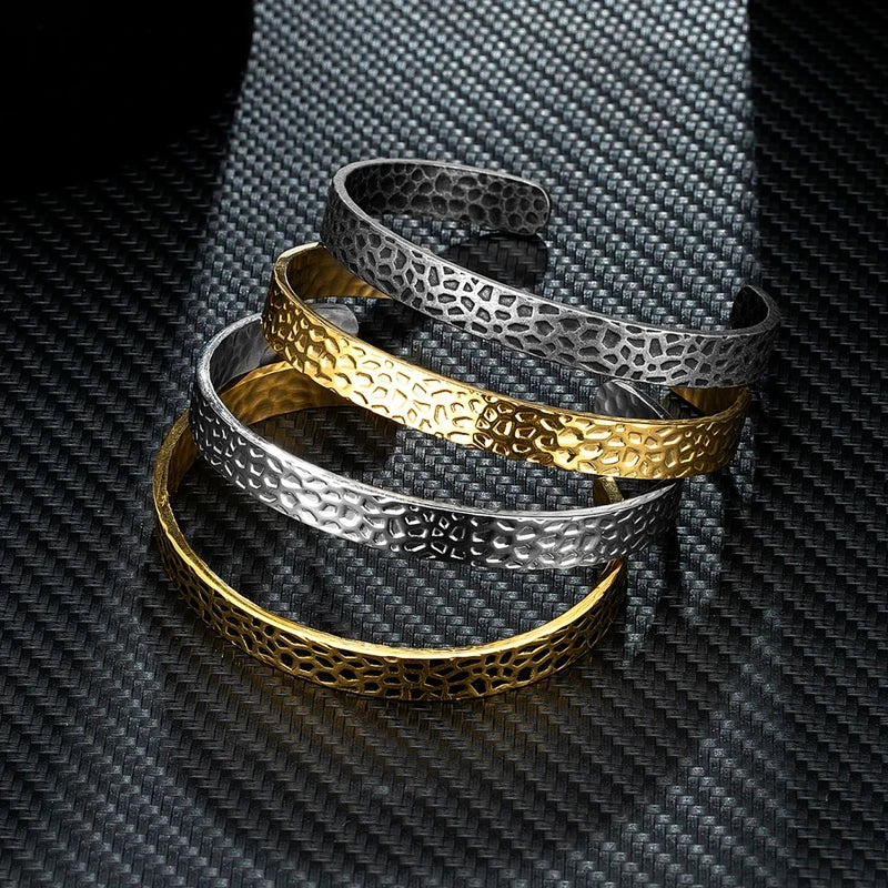 MKENDN The surface of the moon Cuff Bangle Stainless Steel Men Wide Cuff Bracelet For Men Fashion Classic Jewelry Gifts