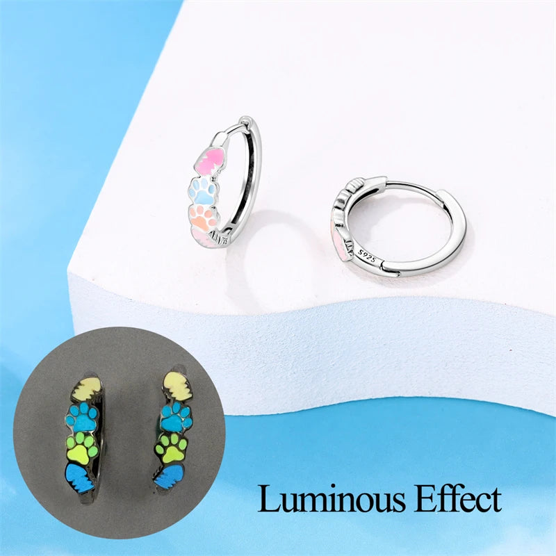 Earrings 925 Silver Colorful Cute Cat Claw Heart Shaped Rhomboid Luminous Dopamine Earrings For Women Fashion Party Jewelry Gift