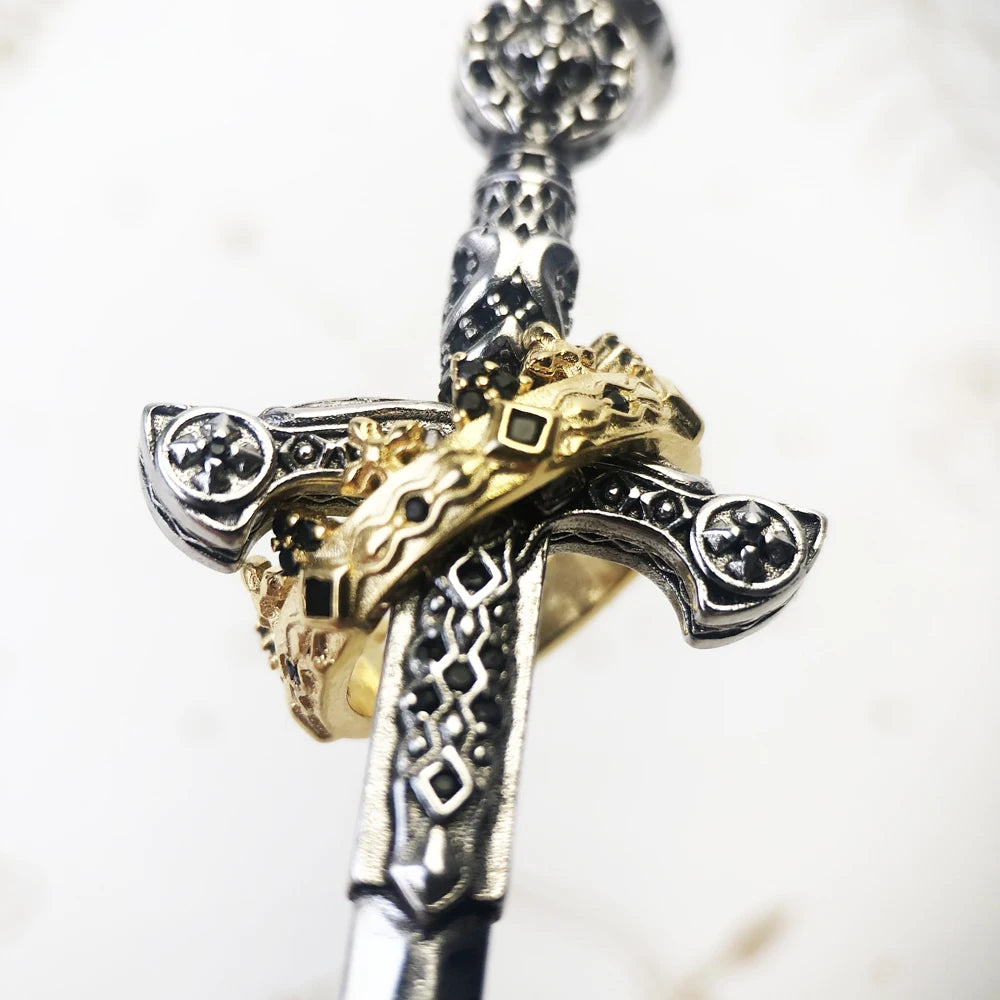 Large Sword With Crown Pendant Fashion Vintage Jewelry Europe 925 Sterling Silver Gift For Woman & Men - Madeinsea©