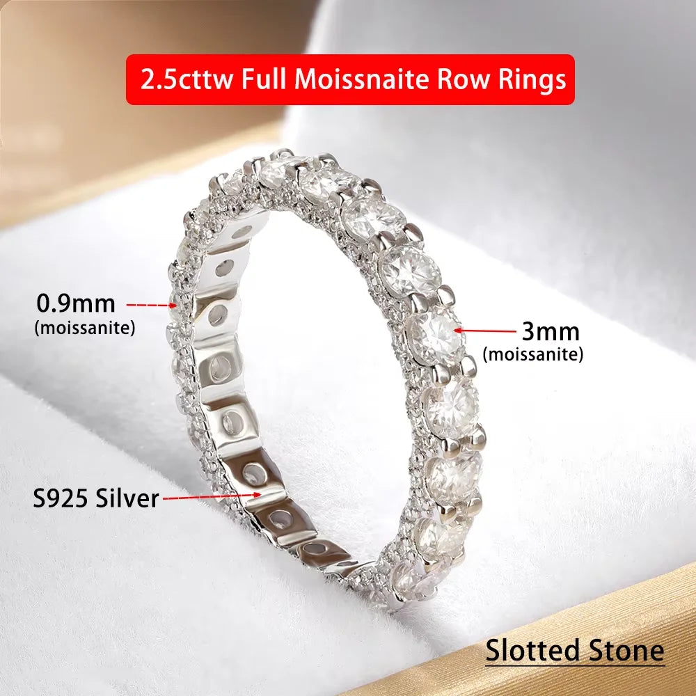 Serenity 3mm D Color Moissanite Rings For Women Men Gift 100% S925 Sterling Silver Plated 18K Lab Diamond Row Rings Fine Jewelry