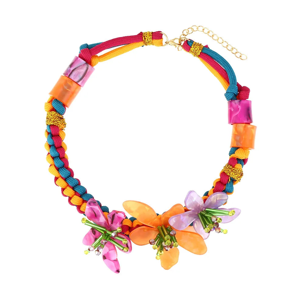 Z-style Handwoven Beaded Acrylic Flower Resin Choker Necklace