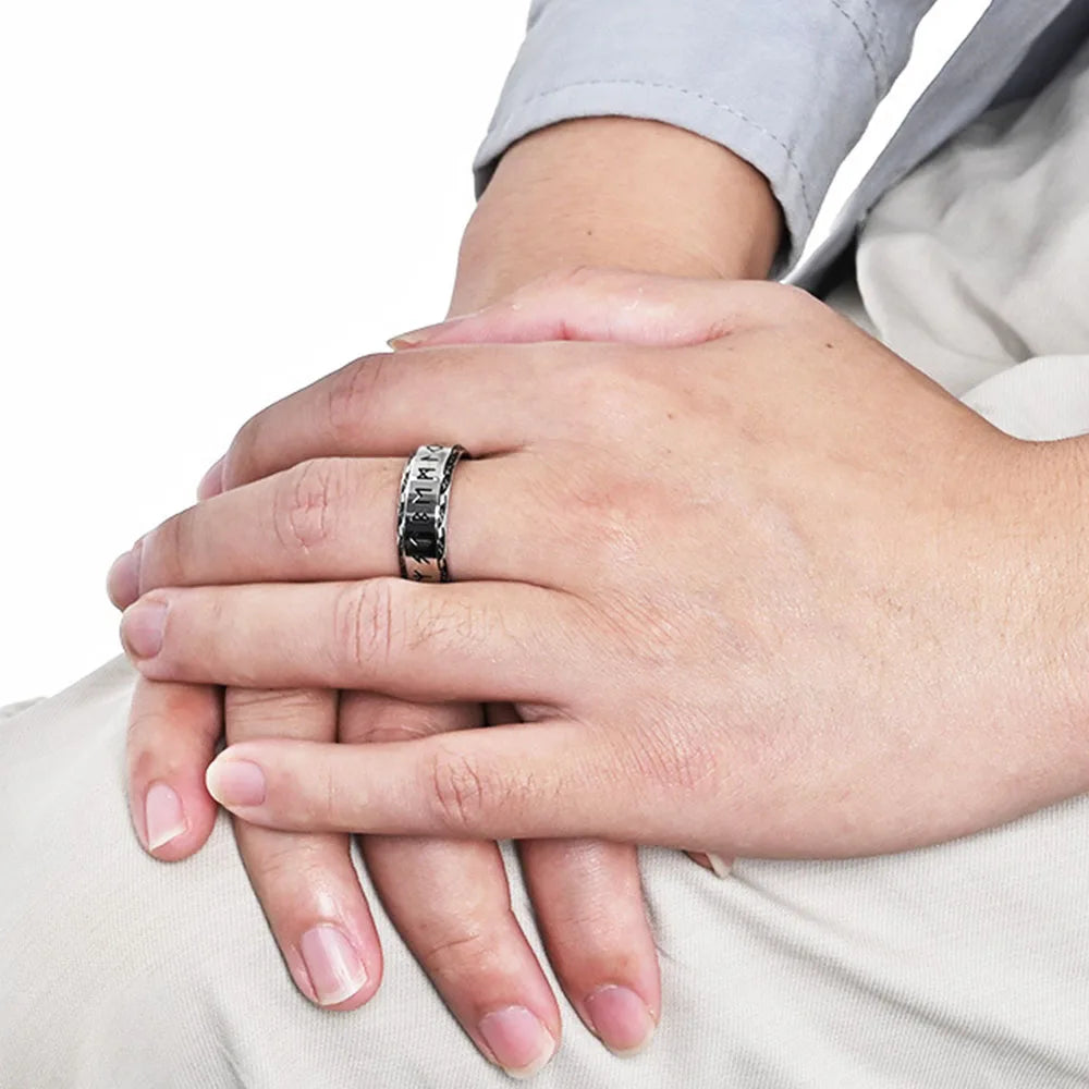 Nordischer Wikinger-Text Edelstahlring Herrenring Nischenpersönlichkeit Modekleidung Geschlechtsloser Handschmuck