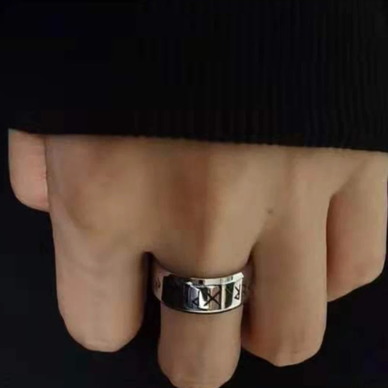 YILUOCD Stainless Steel Viking Runes Ring Nordic Style 24 Runes Powerful Amulets Vintage Odin Norse Counple Jewelry - Madeinsea©
