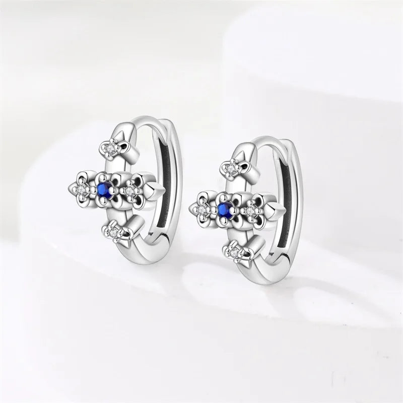 New Earrings 925 Silver Shining Baroque Style Retro Cross Hoop Earrings For Women Daily Wear Birthday Fine Party Jewelry Gift