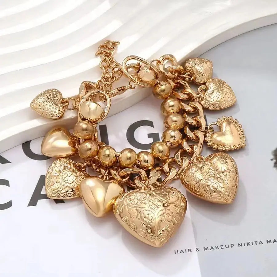 Zvoijio Vintage Gold Silver Color Heart-shaped Charrm Bracelets for Women Jewelry Holiday