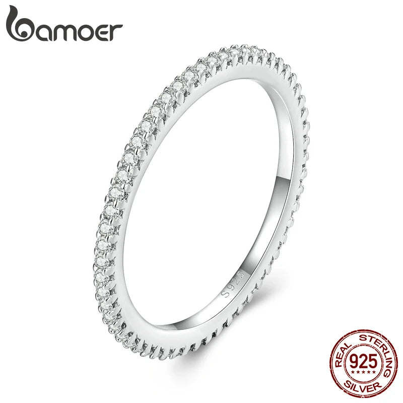 BAMOER Schlichter Moissanit-Ewigkeitsring, minimalistischer Stapelring aus 925er Sterlingsilber für Damen, Verlobungsschmuck, Geschenk