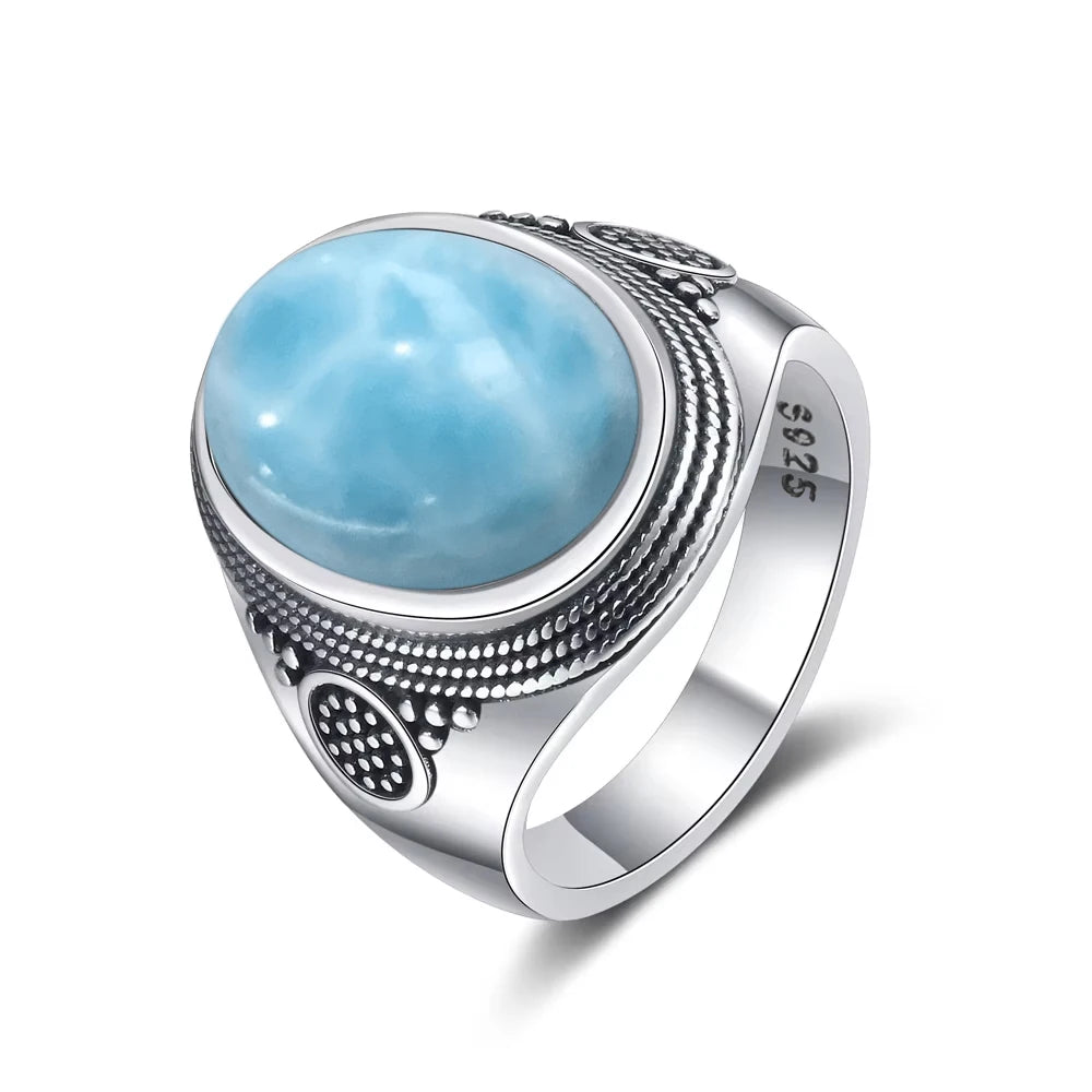 Vintage 925 Sterling Silver Ring Natural Moonstone Ring 10*14mm Oval Large Stone Retro Silver Fine Jewelry Gift For Women Men
