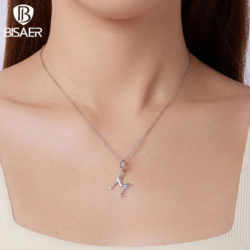 BISAER 100% 925 Sterling Silver Letter Charm Bead Cute Dachshund Dog Pendant For Women DIY Bracelet & Necklace Fine Jewelry Gift