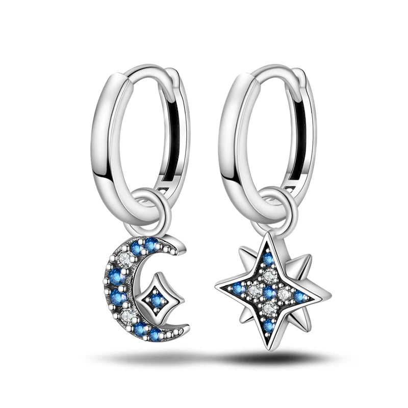 Fashion 925 Silver Earring Blue Zircon Star Moon Butterfly Irregularity Earrings For Woman Fine Engagement Birthday Jewelry Gift