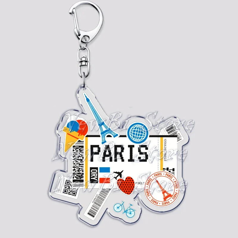 Hot Boarding Pass Keychains for Accessories Bag  NEW YORK TOKYO SEOUL PARIS LONDON Travel Souvenir Tickets Keyring Friends Gifts
