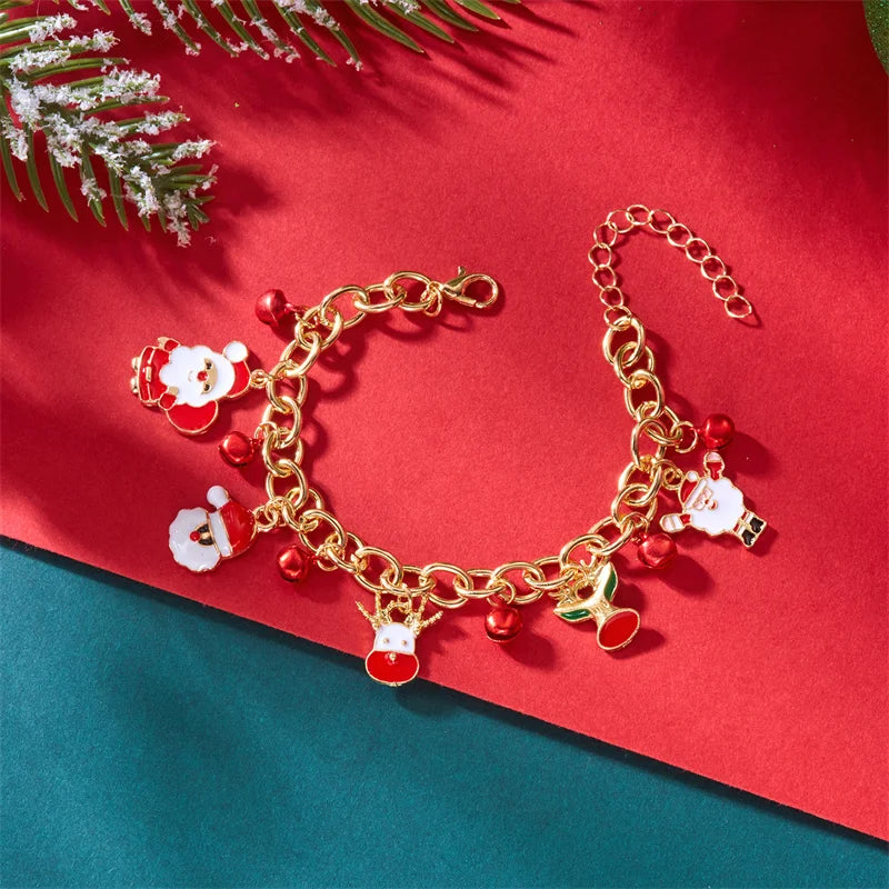 Creative Christmas Metal Chain Bracelet For Women Men Santa Claus Snowflake Elk Snowman Bangles New Year Party Jewelry Gifts