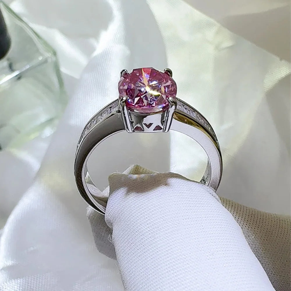 Serenity 3ct Oval Cut Pink Moissanite Rings for Women 100% S925 Sterling Silver Plated 18K Cultivated Diamond Rings Fine Jewelry