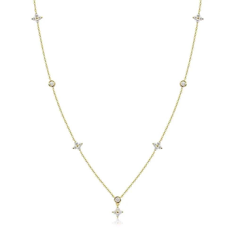 Serenity D Moissanite Necklace for Women Gift Solid 925 Silver Sparkling Lab Diamond Four Leaf Clover Pendant Neck Chain Jewelry