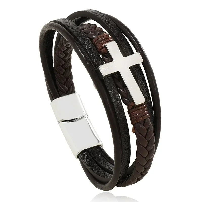 Trendy Leather Bracelets Men Stainless Steel Multilayer Braided Rope Bracelets For Male Bracelets Jewelry Pulsera Hombre - Madeinsea©