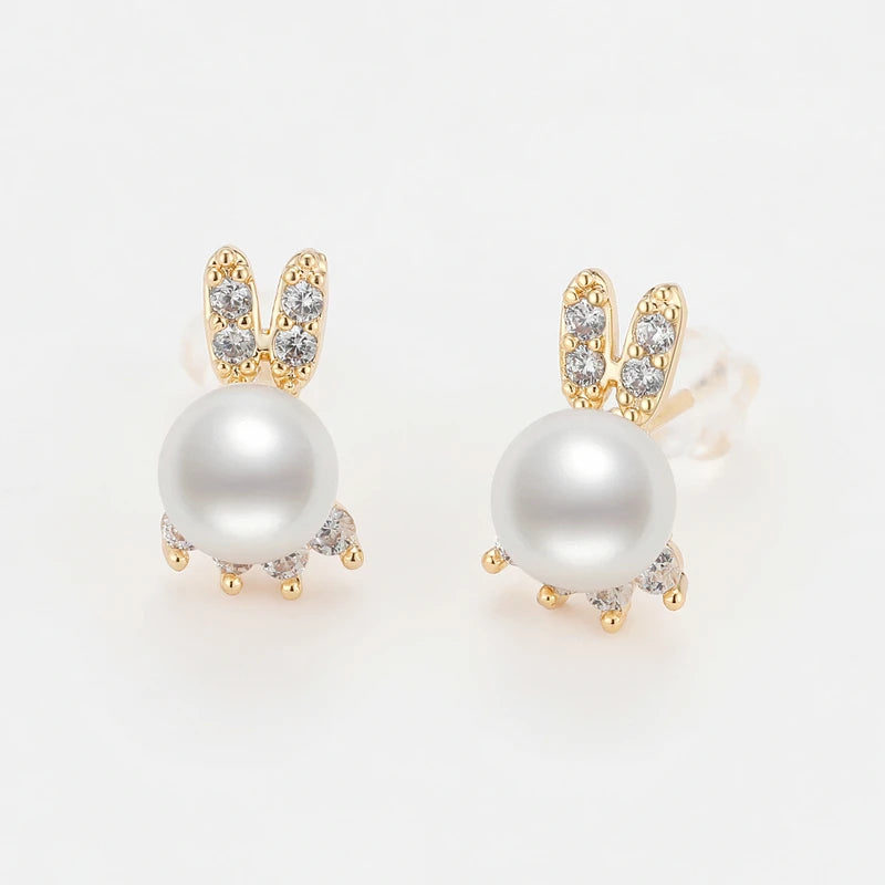 6-7Mm Freshwater Pearl Cute Rabbit Earrings For Women Fashion White Marquise Zircon Earring Wedding Dinner Party Jewelry