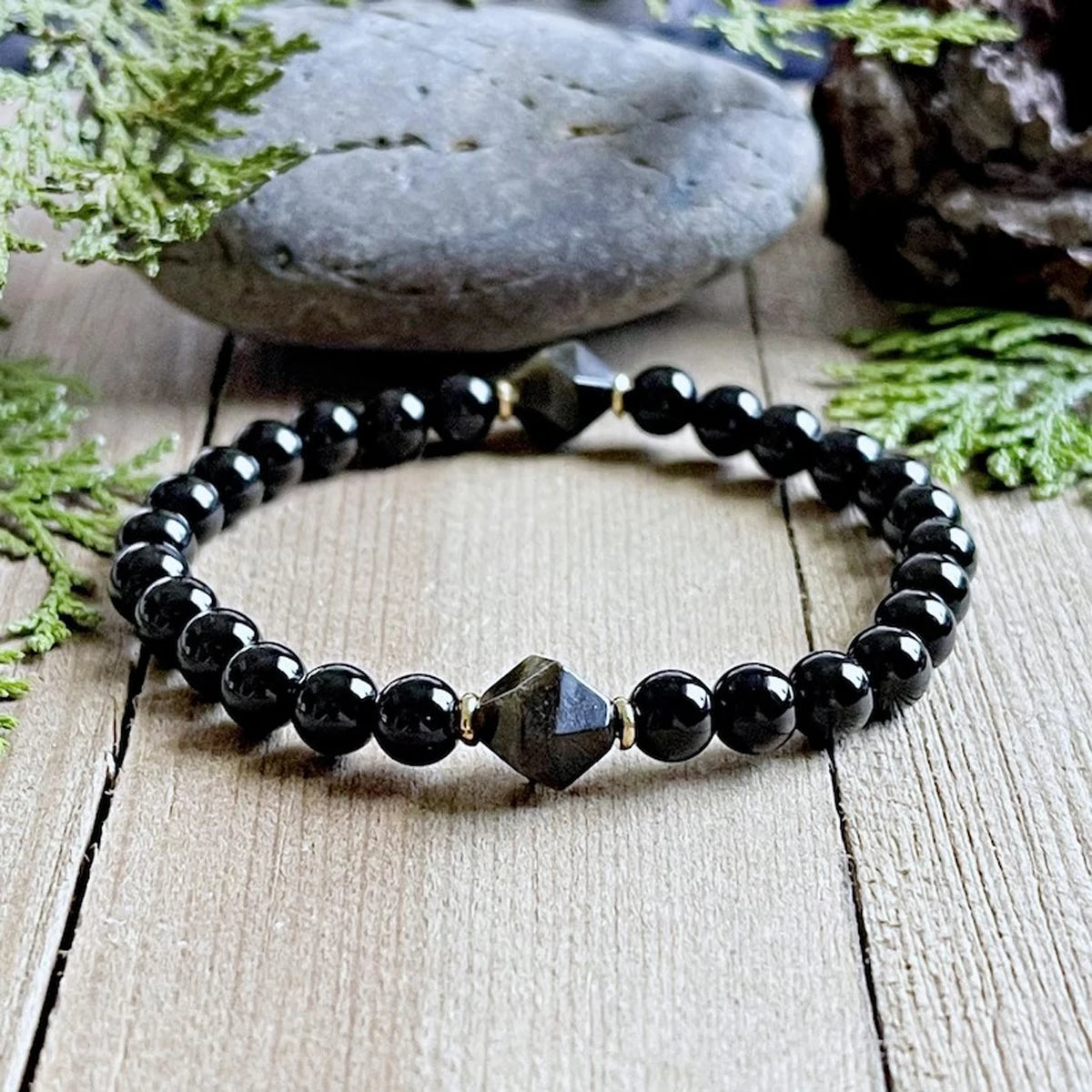 1 Pc Black Tourmaline Obsidian Bracelet Men And Women, The Ideal Choice Of Gift