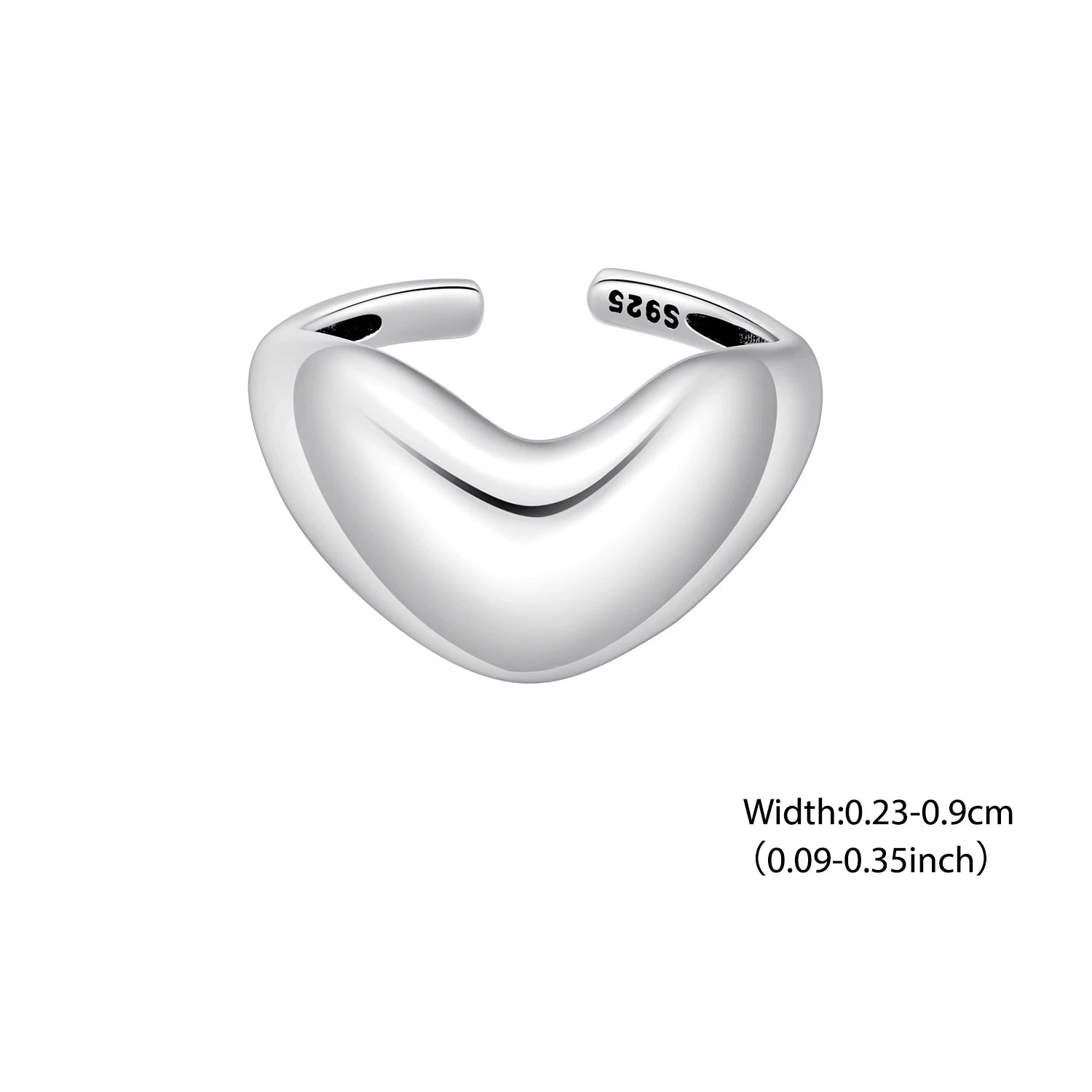 BISAER Solid 925 Sterling Silver Heart Open Ring Metal Statement Band Adjustable Size 5-9 for OL Women Party Fine Jewelry EFR679