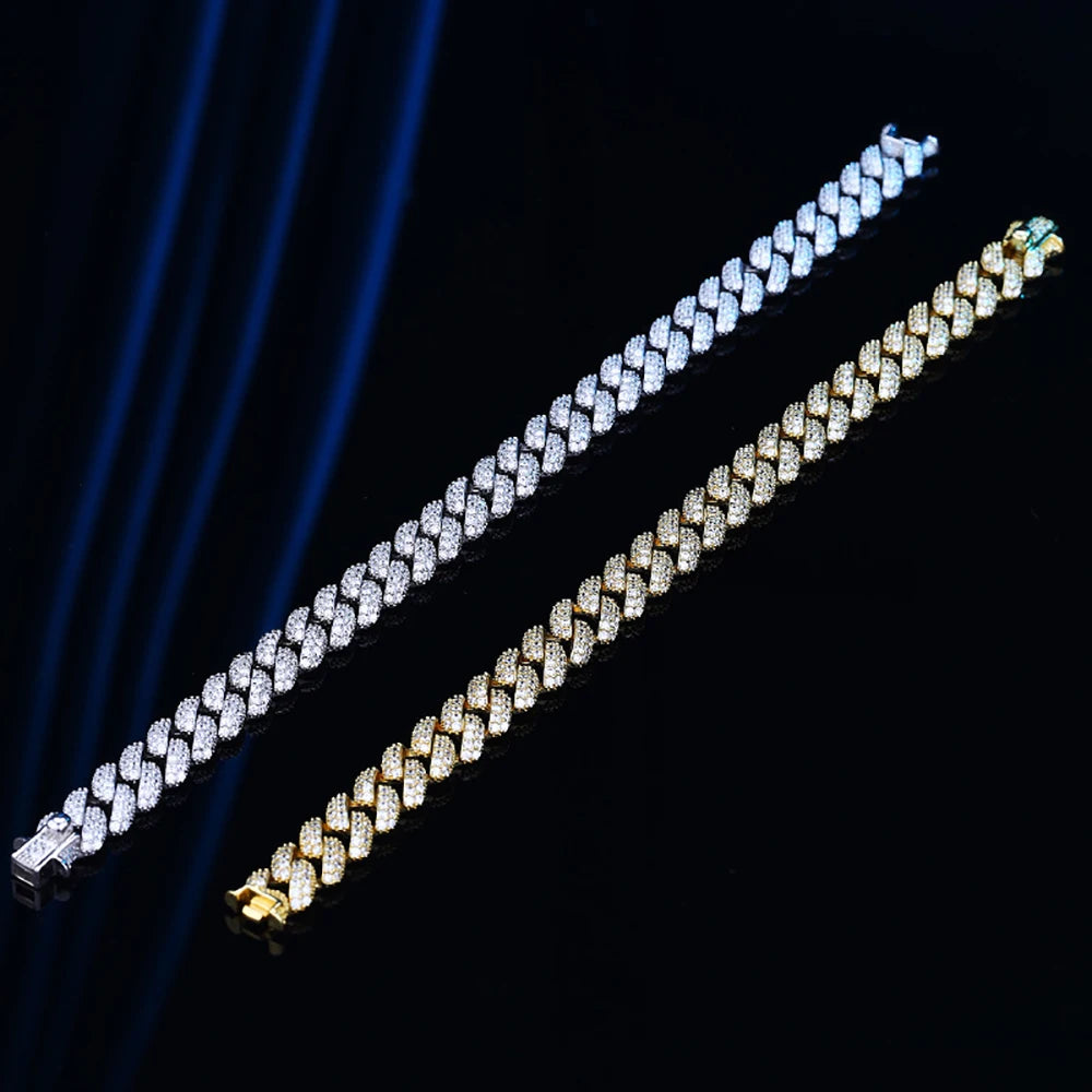 2 Row 8MM Cuban Bracelet Men Women Fine Jewelry S925 Silver High Carbon Diamond Couple Bracelet Plated 18K Hip Hop Link Chain - Madeinsea©