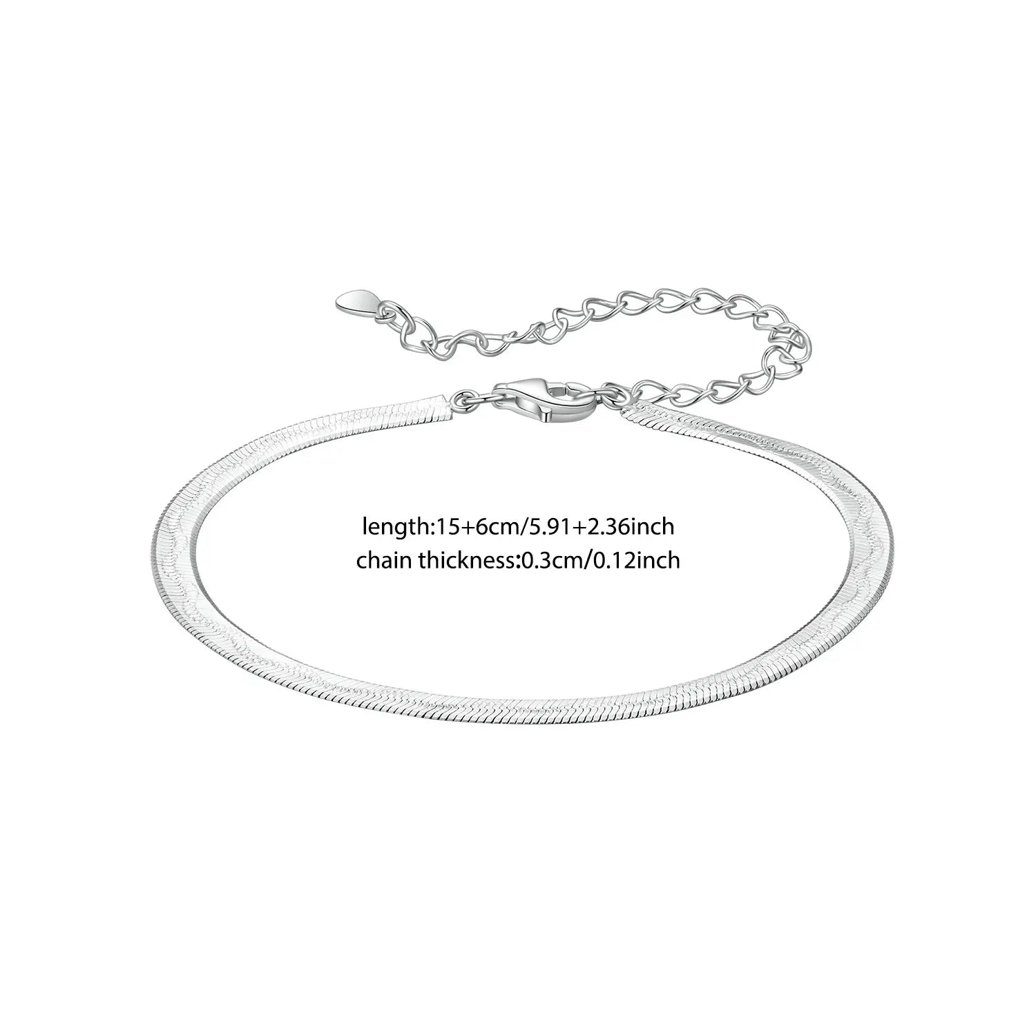 BISAER Wide Snake Bracelet 925 Sterling Silver Dainty Stackable Link Chain Adjustable for Women Trendy Fine Jewelry ECB303