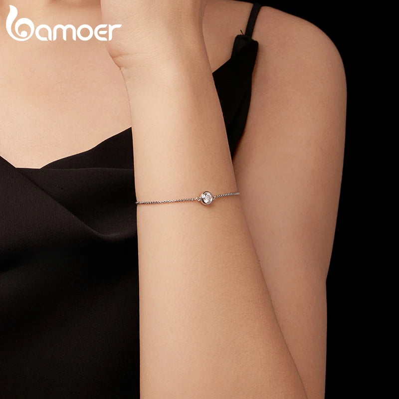 BAMOER 925 Sterling Silver 0.5CT Moissanite Bracelet Bezel Setting Adjustable Knot Wrist Chain for Women Anniversary Love Gift