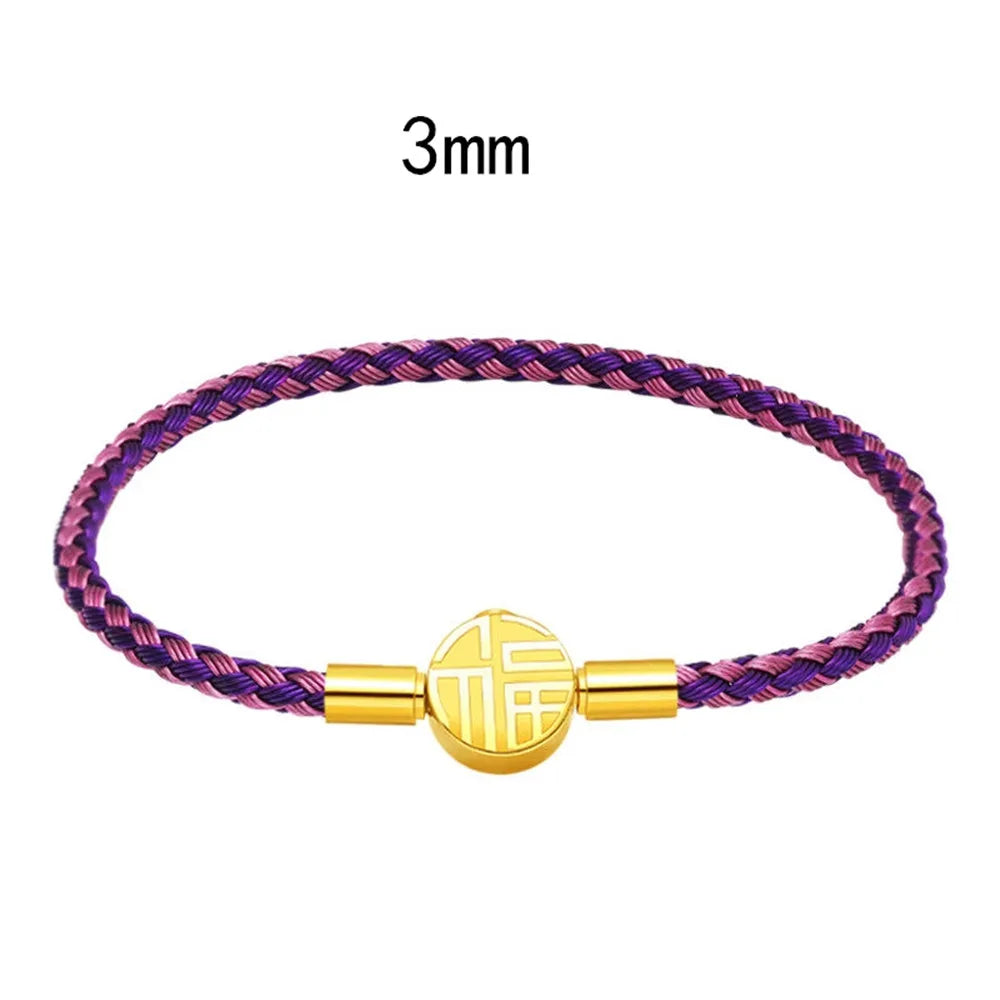 MKENDN Classic Men Women Stainless Steel Bracelet Lucky Red Steel Wire Rope Male High Quality Gold Plated Button Jewelry Gifts